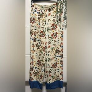 Wilfred Wide Leg Pants with Floral Design in Cream and Blue